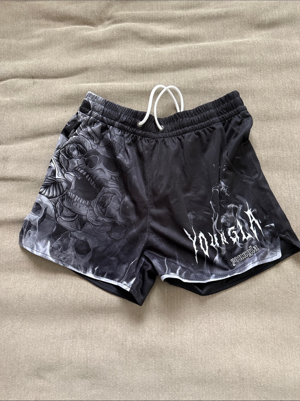 YoungLA Black Shorts with White Drawcord
